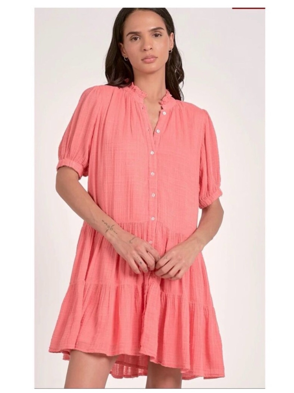NWT Elan Coral Pink Tiered Mini Dress Sz M